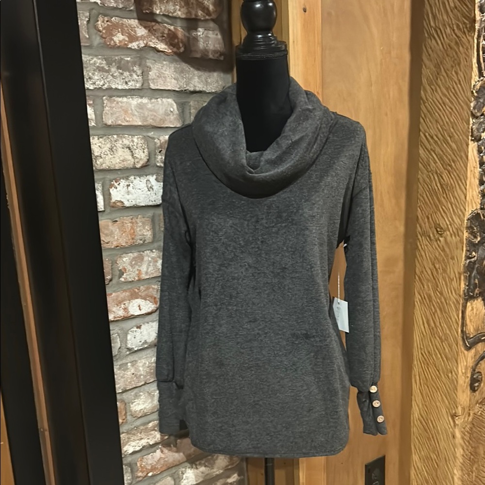 NWT Bluivy Dark Grey Cozy Cowl Neck Sweater